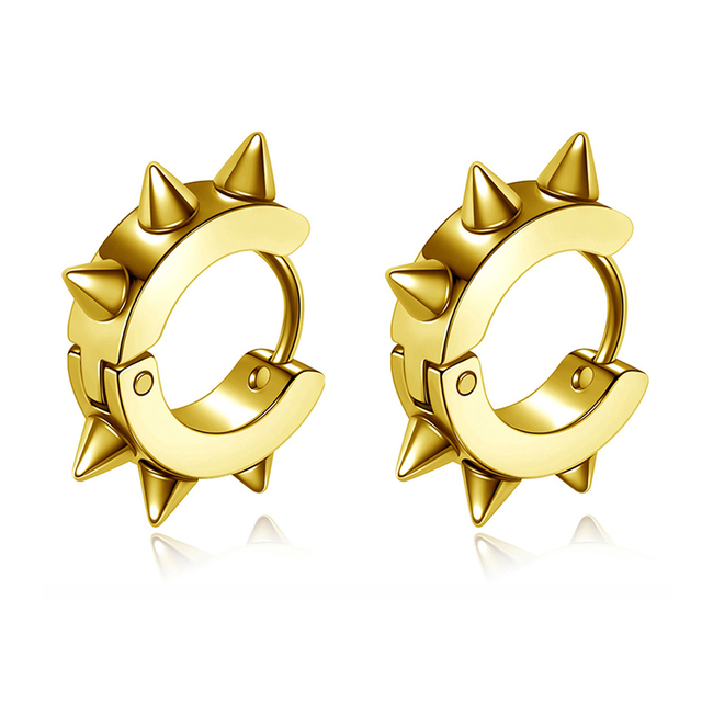Punk Women Men Earrings Ear Studs Spike Rivet Hoop Huggie Gothic Black Stainless Steel Earring Jewelry Gifts Accessories