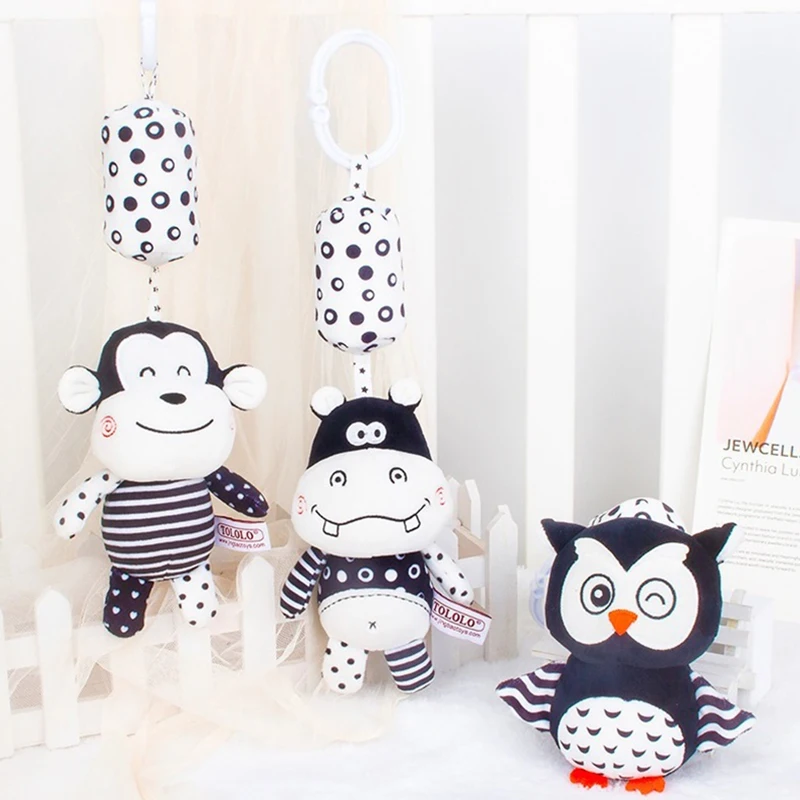 Newborn Bells Soft Plush Rattle Toy Crib Hanging Bell Car Seat Travel Stroller Black And White Wind Chime Educational Toy Gift