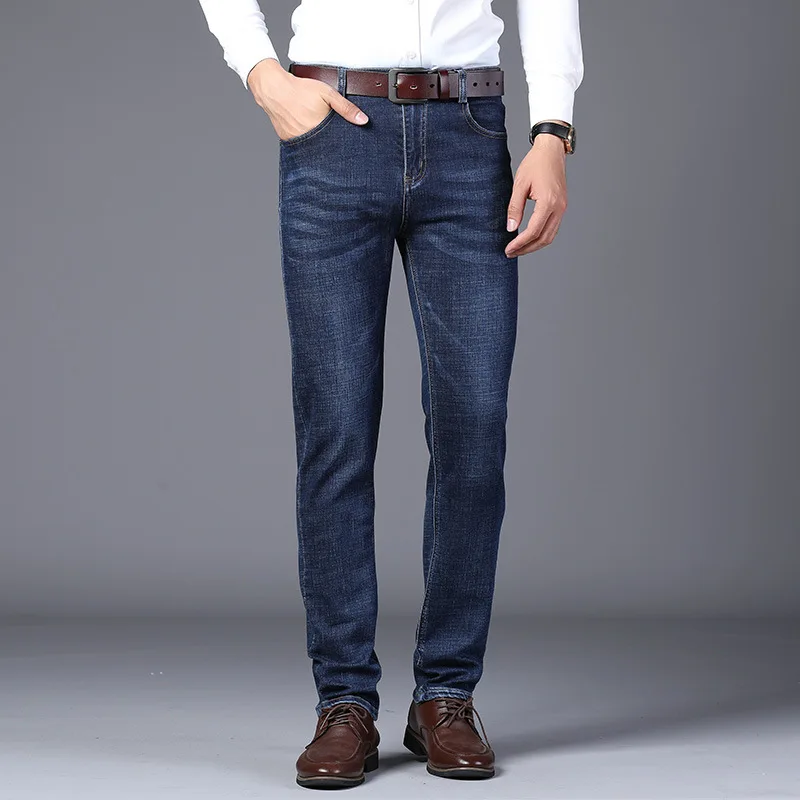 

Autumn And Winter Jeans Men's Stretch Pants Slim Fit shang wu kuan MEN'S Trousers Thick Material High-waisted Large Size Good Qu