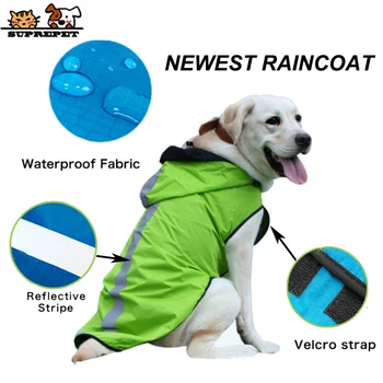 

SUPREPET Dog Raincoat for Big Dogs Reflective Stripe Puppy Walking Jacket Dog Raincoat Waterproof Rain Jacket Dog Pet Supplies