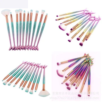 

10pcs Kits Makeup Brushes Tool Cosmetics High Quality Set Of Bronzer Mermaid Highlighter Foundation Face Eyeshadow Lip Artist