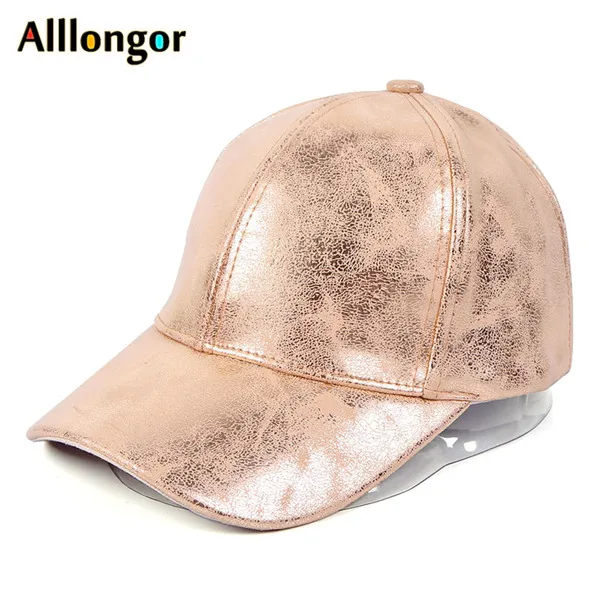 Лето розовая шляпа кожаные бейсболки женские snapback gorra mujer bone Женская шляпка уличная одежда шляпа хип хоп - Цвет: Золотой
