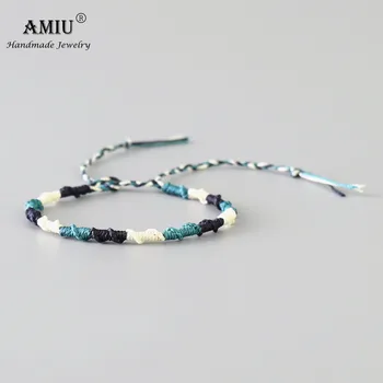 AMIU Handmade Waterproof Wax Thread Woven Wrap Bracelet Simple Rope Knot Bracelet Friendship Bracelet for Men and Women