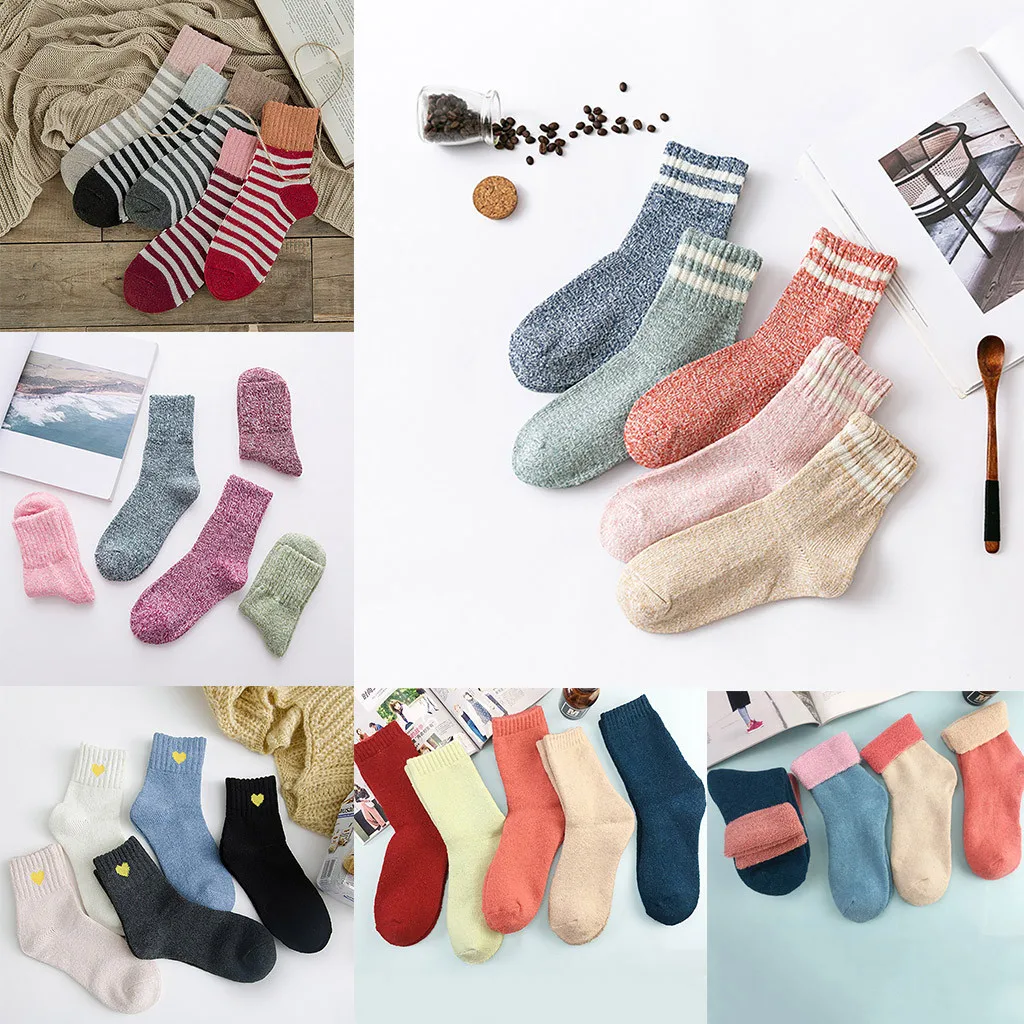 5 Pairs ladies solid thick socks warm creative cute office casual cotton socks fashion couples sister gifts autumn winter new