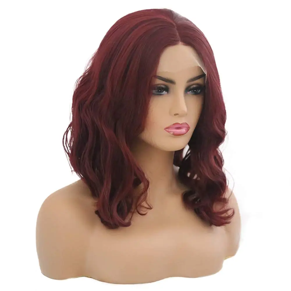 

RONGDUOYI Burgundy Short Bob Wave Wig Synthetic Lace Front Wigs For Women Cosplay Glueless Heat Fiber Fashion Brazilian Hair