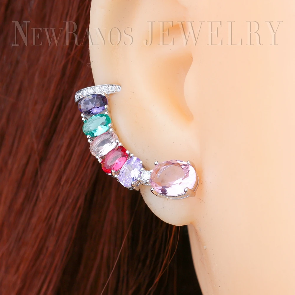 Разноцветные серьги-каффы с кристаллами, цветные серьги для альпинизма для женщин, ювелирные аксессуары на клипсах EFX002411