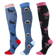 

Animal Series Long Stockings Nylons Woman Flamingo Cat Shark Cartoon Pattern Compression Socks For Run Sport Knee Length