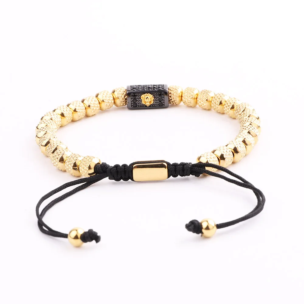 JARAVVI New Cute Design Stainless Steel Beads CZ Gold Lion Charm Macrame Bracelet Men - Image 3