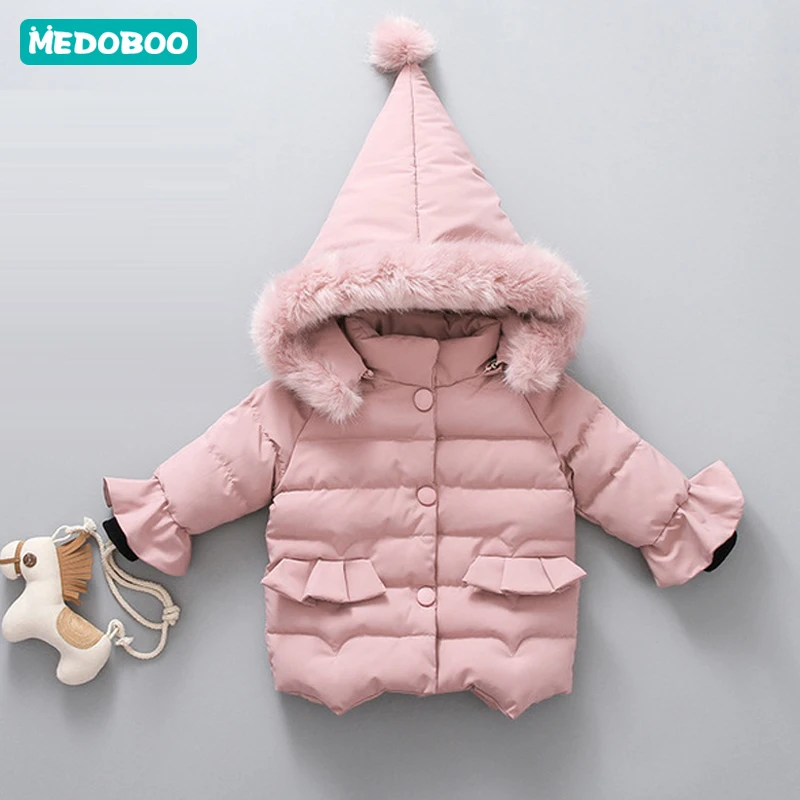 Medoboo/теплая зимняя куртка с капюшоном для малышей; пальто; Верхняя одежда; зимний комбинезон для мальчиков и девочек; парка из искусственного меха для новорожденных; одежда для малышей