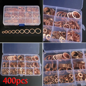 

400PCS Copper Seal Flat Gasket Washer Set Box Packaged For Marine Generator For Sump Plugs Water Fuel Hydraulic Fittings