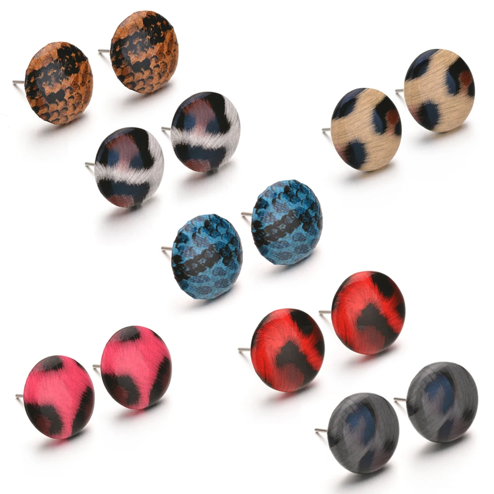 Круглые серьги-гвоздики с эпоксидной смолой для женщин Модные леопардовые Длинные акриловые серьги в стиле Панк Квадратные геометрические Рождественские подарки ювелирные изделия