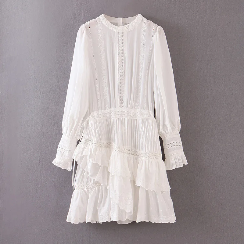

Europe And America 2019 Autumn New Style Slim Fit Slimming French Long Sleeve Hollow out Lace Fishtail Dress Dress Short Skirt W