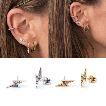 

S925 Sterling Silver Earrings Colorful Zircon Stud Earring Korean Simple Style Lightning Earrings For Women Fashion Jewelry W3