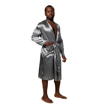 

Men's Summer Soft Satin Robe Nightgown Long-Sleeve Bathrobes Men's Pajamas Bathrobe Smooth Nightgown Sleepwear