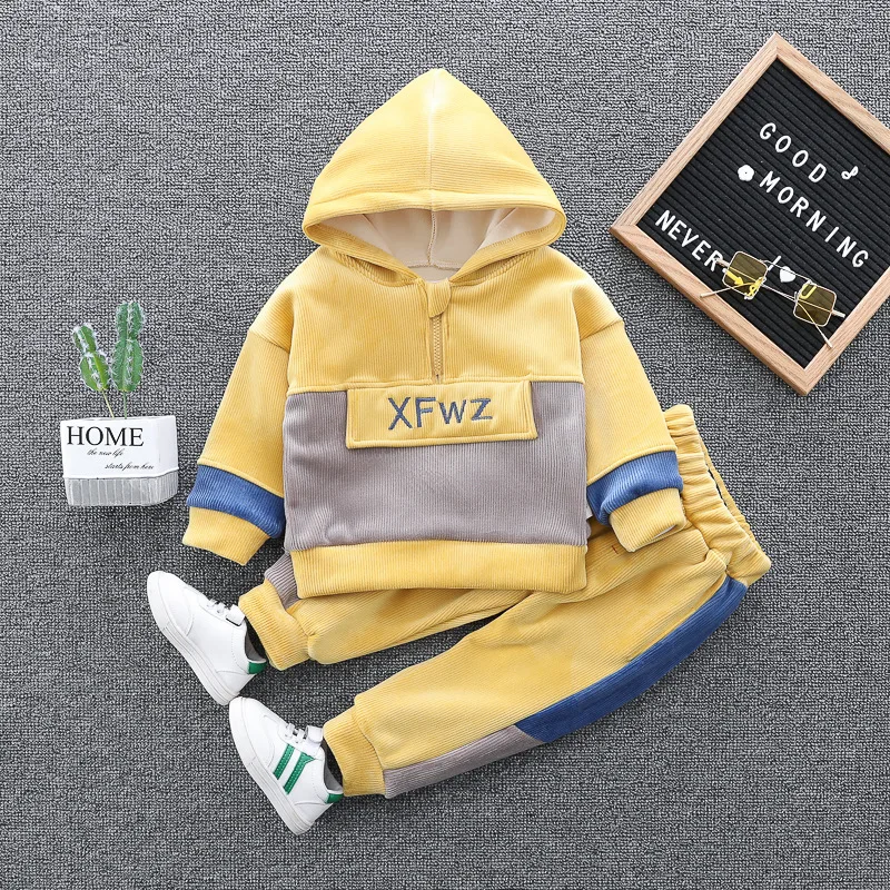 Yellow no shoes Одежда для девочек; спортивная одежда для мальчиков; коллекция года; модные спортивные костюмы с надписью; зимний бархатный костюм для маленьких детей; пальто с капюшоном+ брюки; комплекты из 2 предметов - Цвет: Yellow no shoes