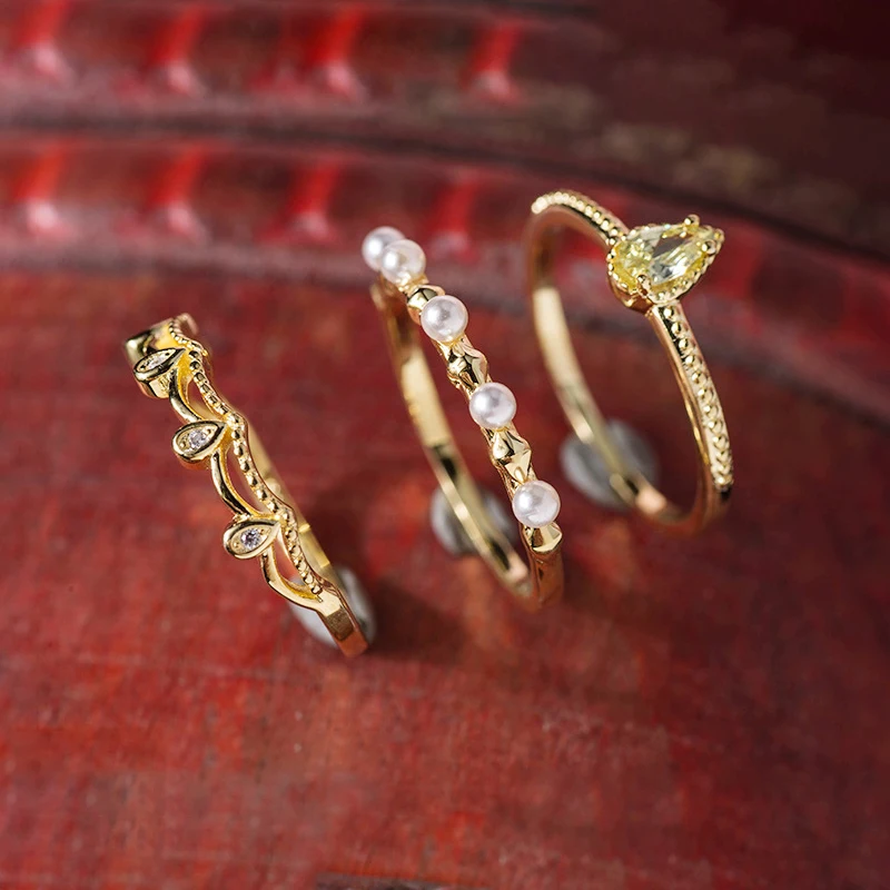 3pcs Stacking Rings Изящное минималистичное кольцо с камнем в виде солитера, Стерлинговое Серебро, жемчуг, CZ, набор колец из 3 колец на костяшке, милые тонкие золотые кольца, набор - Цвет основного камня: 3pcs Stacking Rings