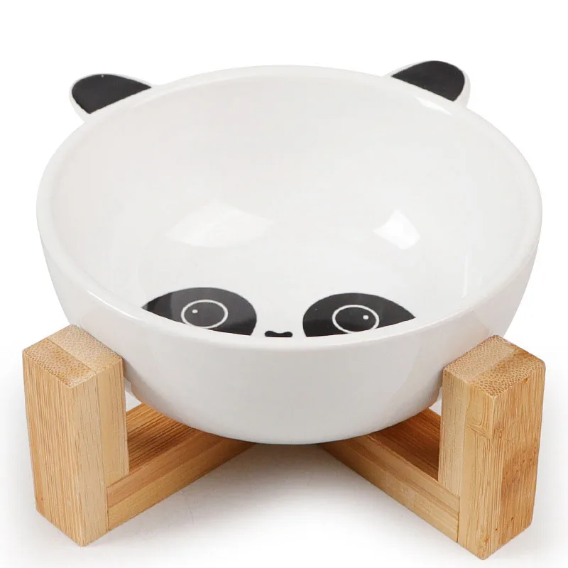 Экологичная керамическая миска для кошек с приподнятой деревянной подставкой