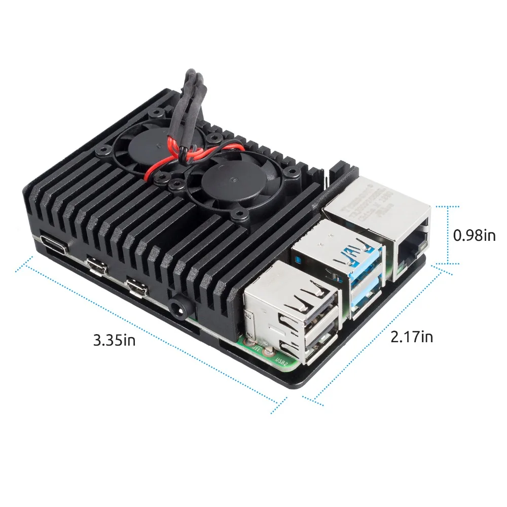 Алюминиевый Чехол sunfower Raspberry Pi 4B с двойным вентилятором радиатор из алюминиевого сплава для Pi 4B