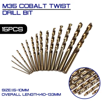 

15pcs/set M35 Cobalt Twist Drill Bit HSS-CO 1.5-10mm High Speed Steel 40-133mm Length Wood Metal Drilling Top Quality