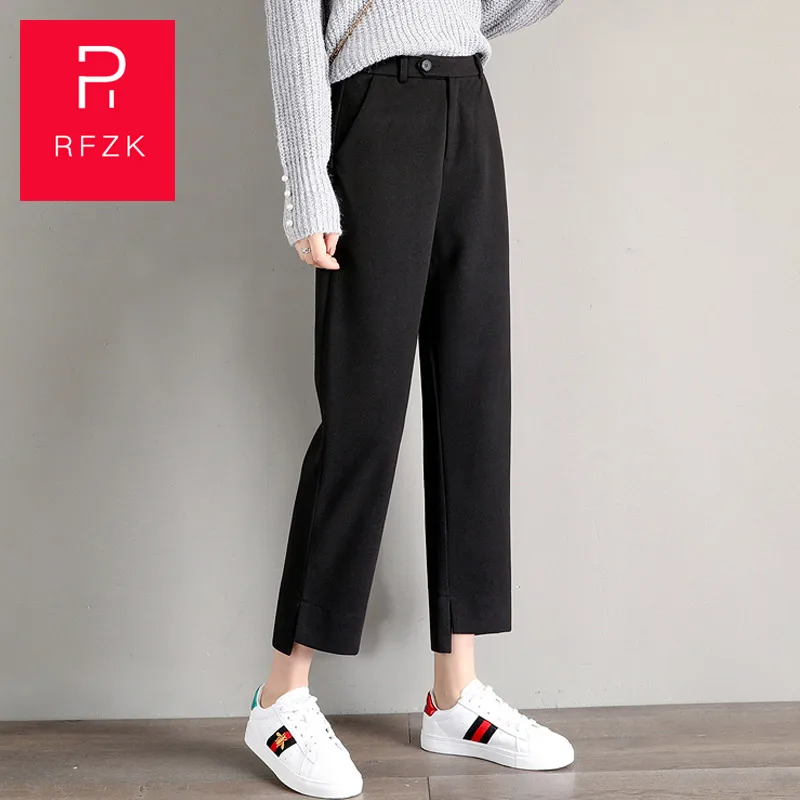 Rfzk, новинка, Осень-зима, по щиколотку, широкие брюки, женские, вязанные, высокая талия, пуговицы, элегантные, прямые, дикие, повседневные брюки