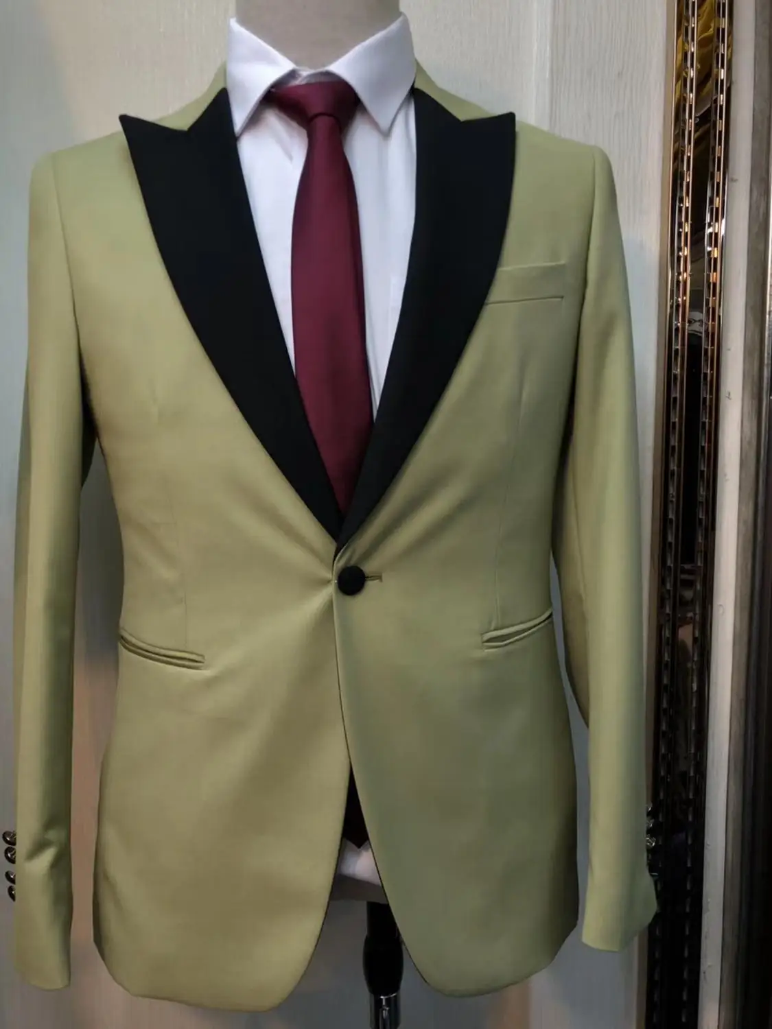 slim fit зеленый мужской костюм из 2 предметов лучшие мужские костюмы со штанами смокинг жених свадебные комплекты блейзеры жакет-смокинг с черным отворотом