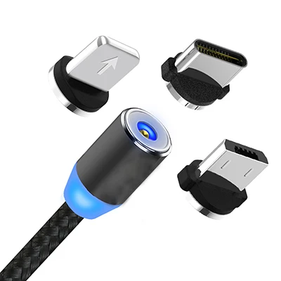 Магнитный кабель INIU для быстрой зарядки, USB кабель для iPhone XS 8, samsung, type C, зарядное устройство, магнит, Micro USB, Andriod, кабели для мобильных телефонов - Цвет: 1m black 3 plugs
