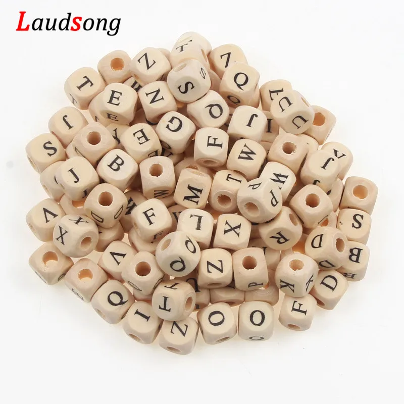 50 Stück 10mm 26 Buchstabenperlen Natürliche Alphabetperlen Quadratische Holzperlen für Schmuckherstellung Halskette Armband Handgemachtes DIY – Detail 3