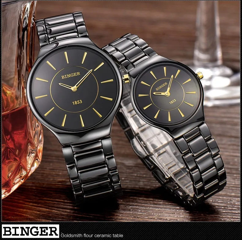 Мода пара Бингер Керамические Мужские Женские Нарядные женские часы брендовые ультратонкие подарочные часы водонепроницаемые 8006 м