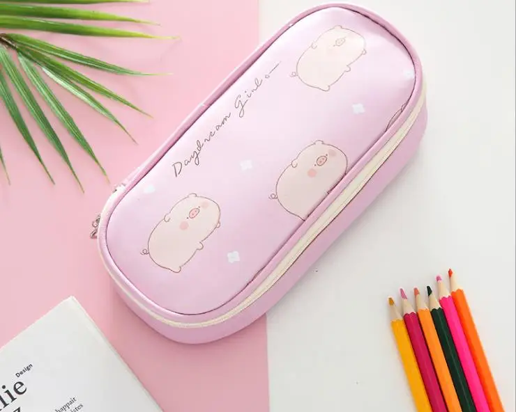 Серия Pig, сумка для карандашей, многофункциональная сумка для канцелярских принадлежностей, полиуретановая сумка для карандашей, Студенческая сумка для карандашей, канцелярская коробка, школьные принадлежности - Цвет: A