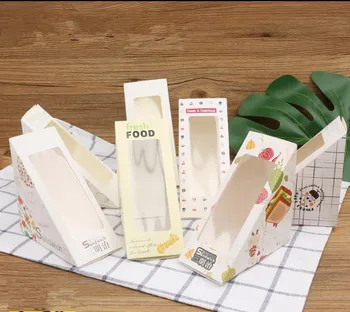 

100PCS Sandwich Packing Box Sandwich Carton Triangle Bag Transparent Opening Window Packing Box for Baking Cake