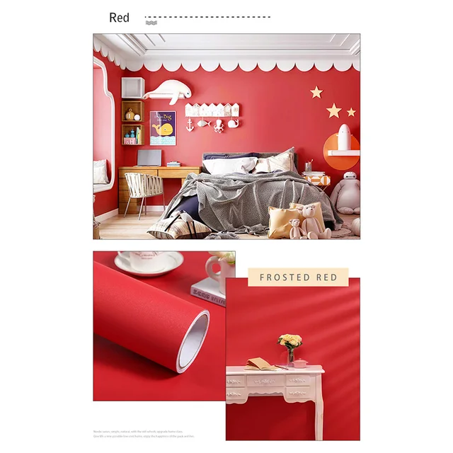 Pearl White DIY Decorative Film PVC Self Adhesive Wall Paper Furniture Renovation Stickers Kitchen Cabinet Waterproof Wallpaper Matte red