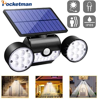 

Solar Lights Solar Powered Wall Lights with Dual Head Spotlights 360-Degree Solar Motion Security Night Lights for Yard Garden