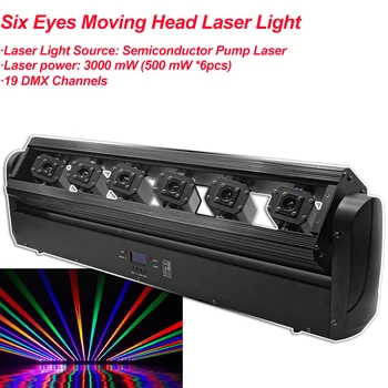 

150W RGB Full Color Six Eyes Moving Head Laser Light 19 DMX Channel Laser Bar DJ Party Disco Wedding Stage Effect Lights