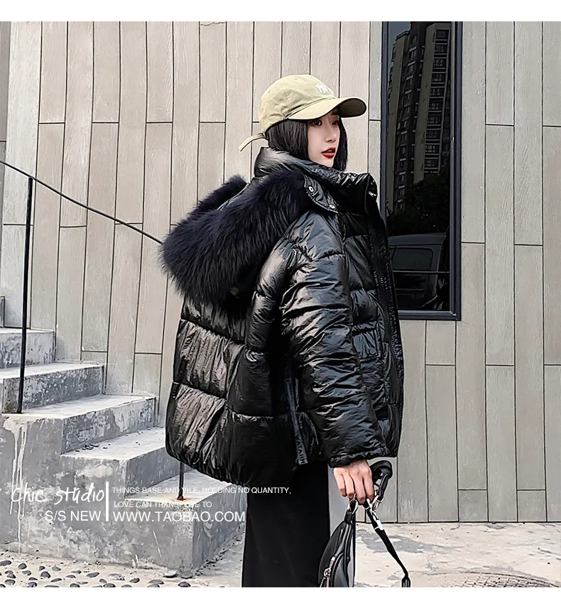 FORERUN, зимняя куртка большого размера, женское пуховое пальто, меховые куртки с капюшоном, блестящие повседневные парки, утепленные, Abrigos Mujer Invierno