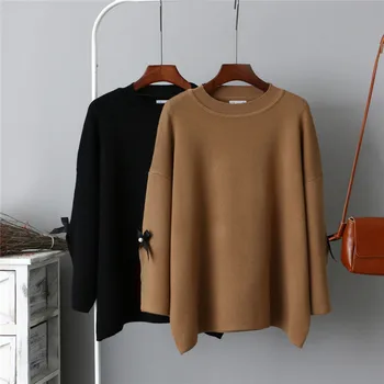 

2018 New Fashion Autumn New Korean Version Of The Solid Color Round Neck Long-sleeved Knit Bow Sweatshirts Women B066