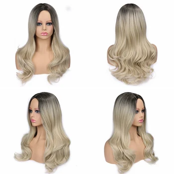 FAVE Mixed Black Ash Light Brown Blonde Synthetic Wig Body Wave MiddlePart Heat Resistant Fiber For Black Women Cosplay Long Wig 5