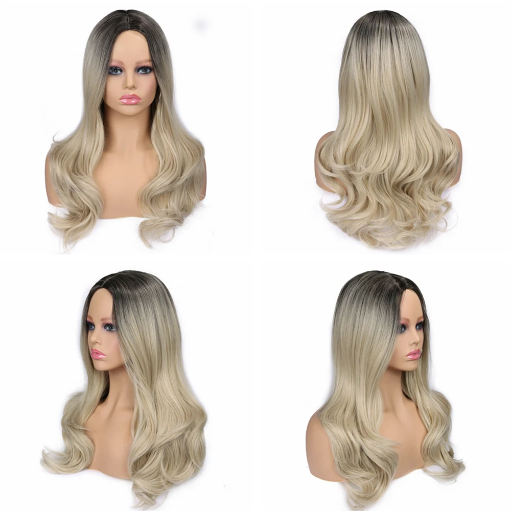 FAVE Mixed Black Ash Light Brown Blonde Synthetic Wig Body Wave MiddlePart Heat Resistant Fiber For Black Women Cosplay Long Wig