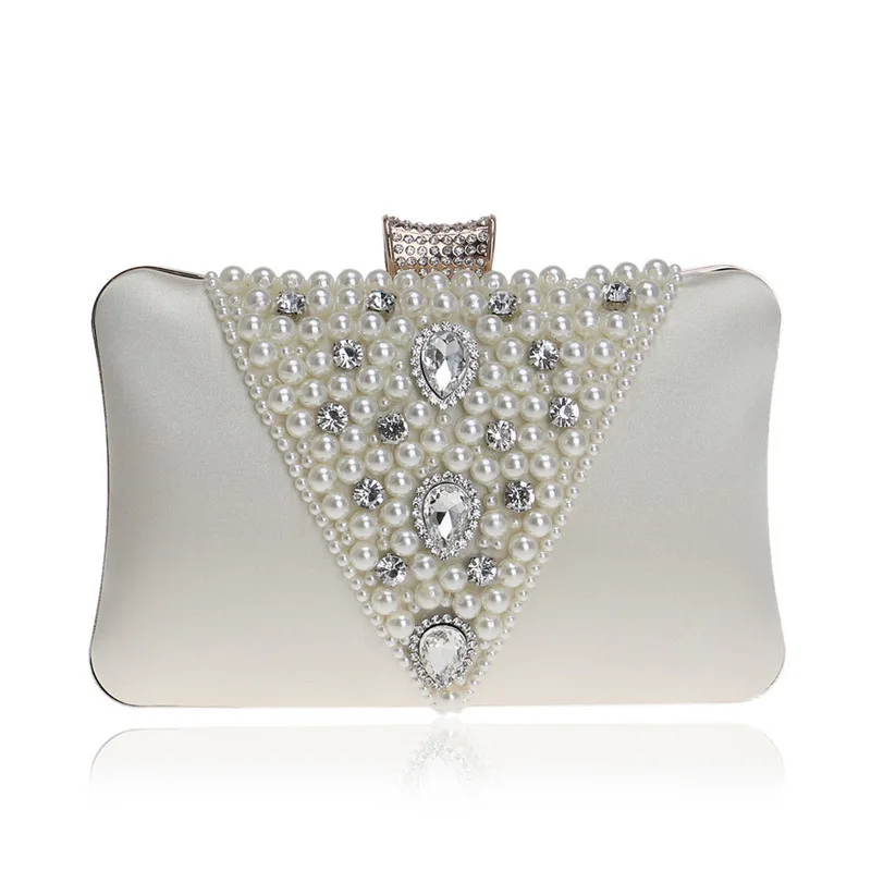 Жемчуг стразы бриллиантовые шипованные женские Роскошная вечерняя сумка клатч кошелек модная сумочка метрол рамка для вечерние банкеты - Цвет: White