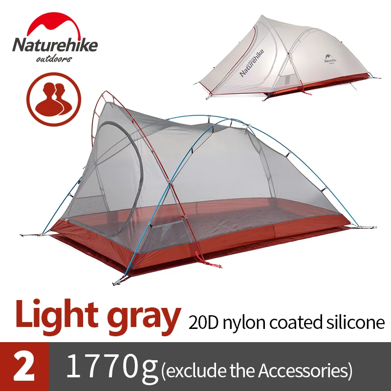 Naturehike Сверхлегкий тент cirрус 2 человека 20D нейлон с силиконовым покрытием палатка с бесплатным ковриком NH17T0071-T - Цвет: 20D Gray