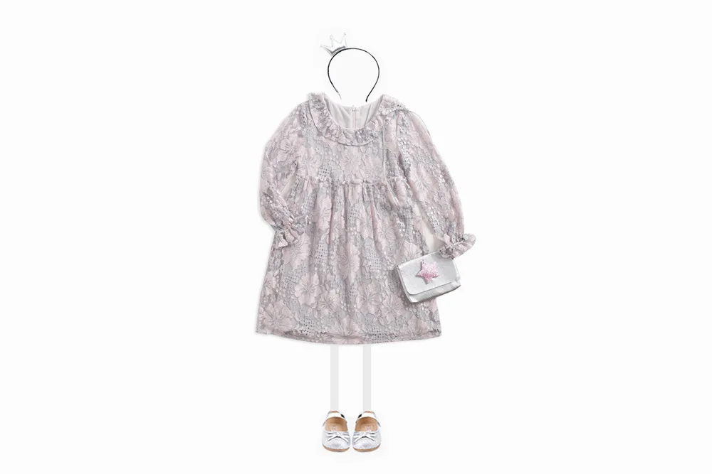 Платье для девочек кружевное детское платье Весна-Осень с длинными рукавами