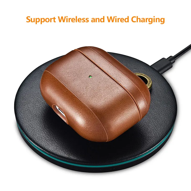 Capa de Couro Genuíno para Airpods Couro de Vaca Case para Airpods Luxo Retro Protetora Dura Armadura Gancho 3 Fone Ouvido Case Pro - Image 4