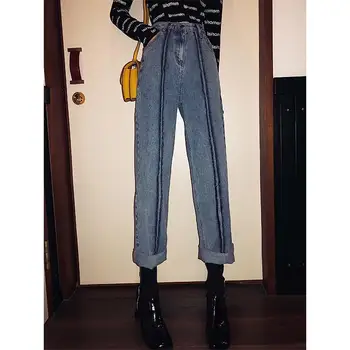 

Women Hole Tassel Casual Wide Leg Denim pants Female Casual Trousers Streetwear Boyfriend High Wiast Vintage Line Straight jeans