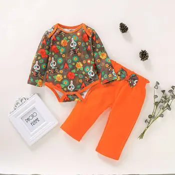 

Emmababy 2pcs Newborn Baby Boy Girl Clothes Long Sleeve Floral Printed Halloween Romper Pants Trousers Outfit Set Autumn