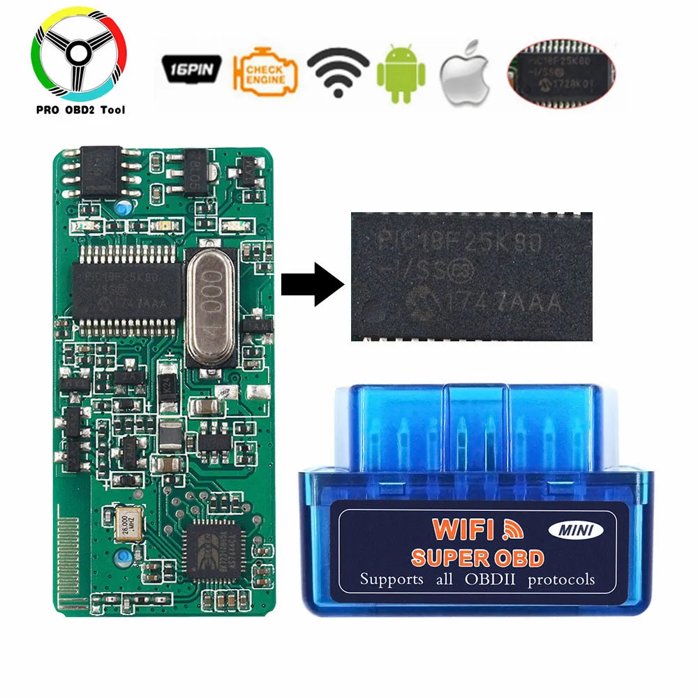 Super Mini ELM327 V1.5 WiFi OBD2 ELM327 PIC18F25K80 Chip ELM 327 V 1 5 ...