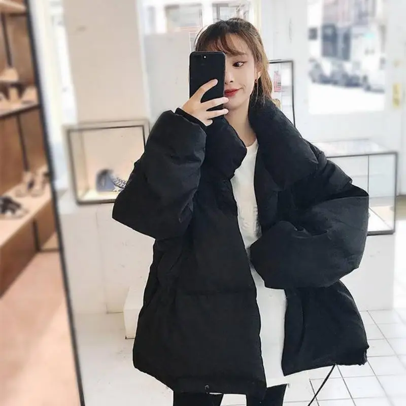 Женское однотонное свободное теплое короткое пальто, комфортное Мягкое повседневное пальто с длинными рукавами и воротником-стойкой, хлопковая стеганая верхняя одежда на молнии