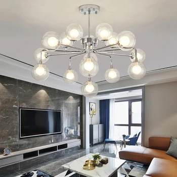 

Modern Glass Ball Led Chandelier Lighting Chrome Metal Living Room Led Pendant Chandeliers Lights Bedroom Hanging Lamp Fixtures