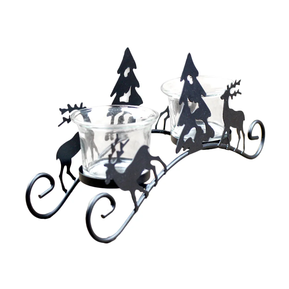 

1pc Candlestick Holder Metal Decoration Christmas Tree Deer Wrought Iron Candlestick Candle Holder For Christmas Party Black