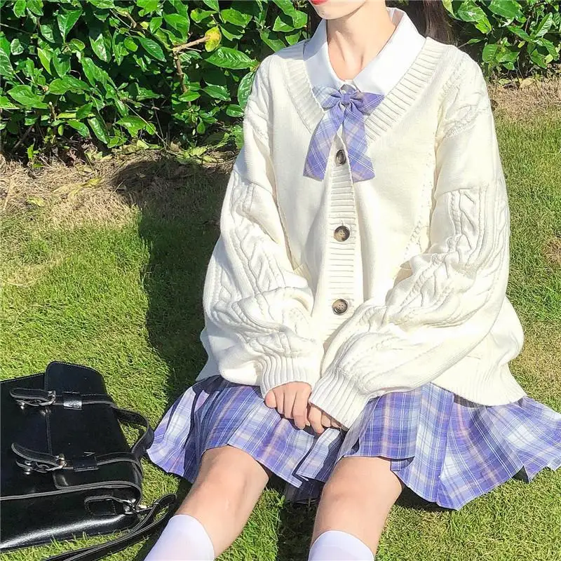 2021 new sweet cute girl knitting sweater lazy college style loose sleeve Harajuku girl JK uniform sweater coat s ~ 2XL 6