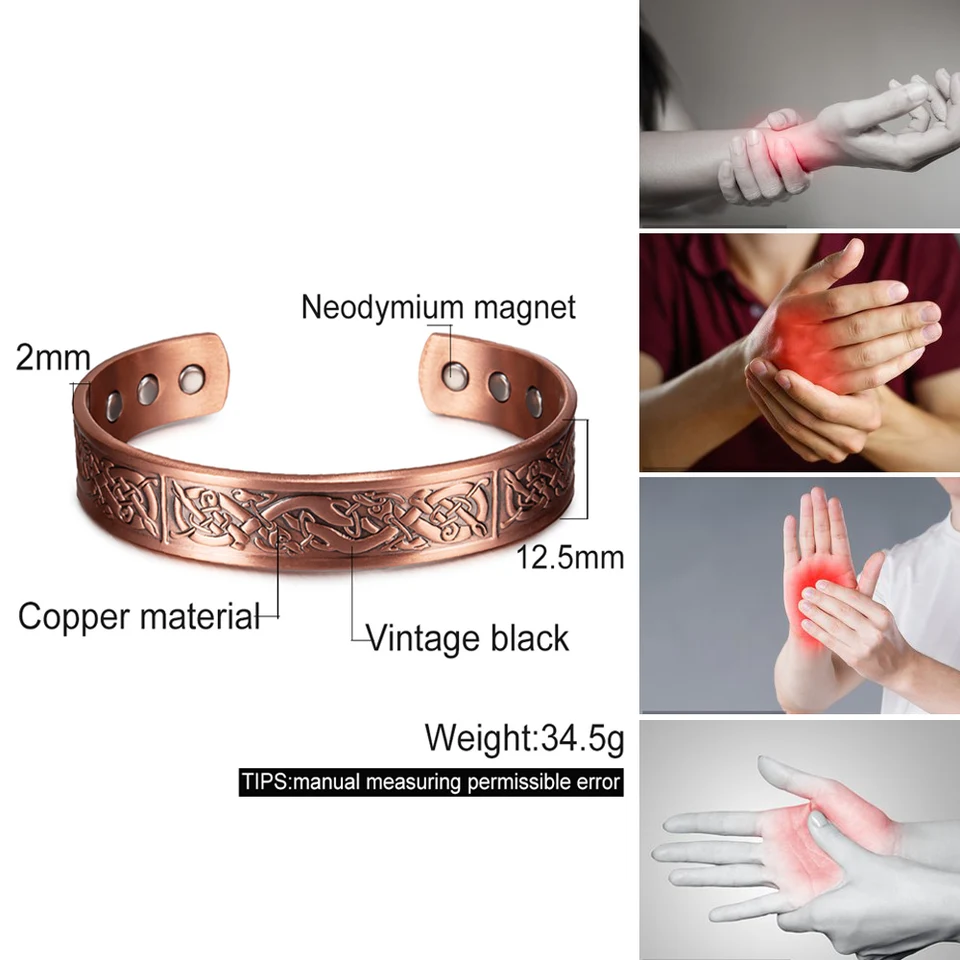 Otuuz Bracciale Magnetico in Rame Rosso per Uomo e Donna, Rigido con 6 Magneti, Energetico, Misura Regolabile con Sacchetto in Velluto (Bronze, Stile