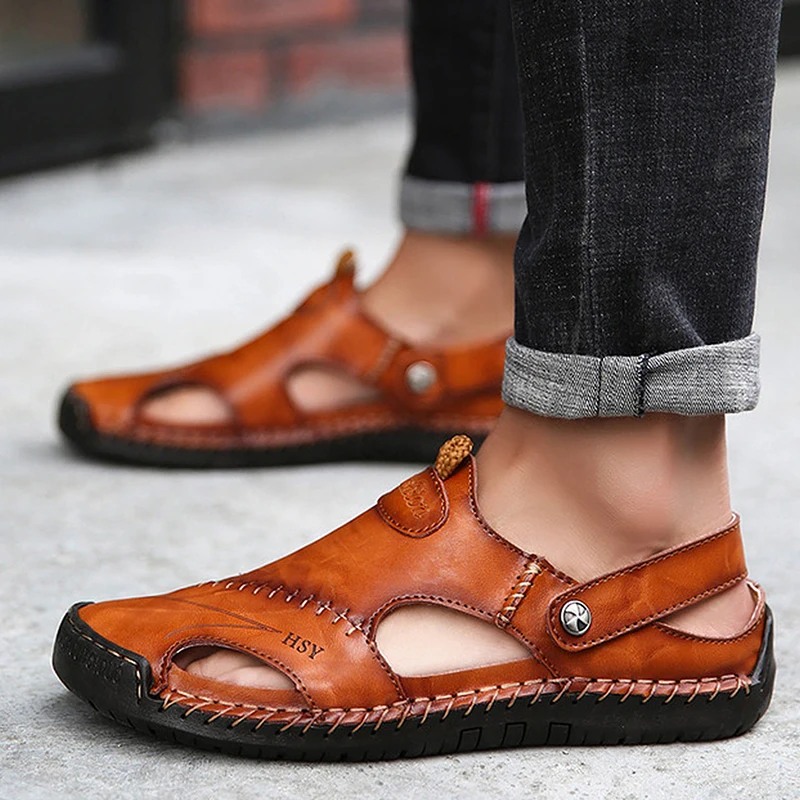 

Sandals for Men Genuine Leather Luxury Beach Sandals Outdoor 2021 Cool Summer Shoes Big Size Casual Male Sandal